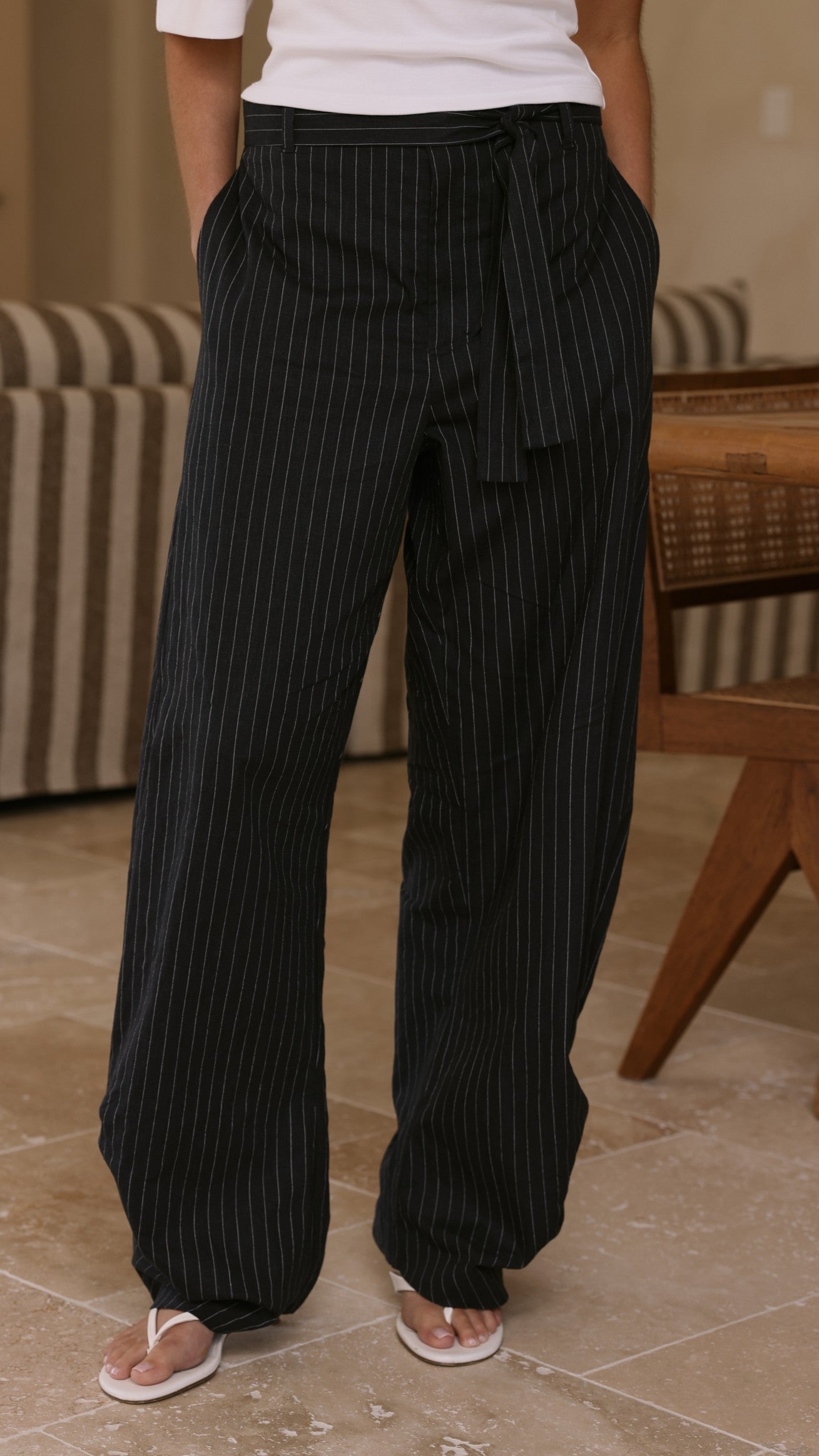 Audrey Pinstripe Tapered Pant - Navy - Billy J