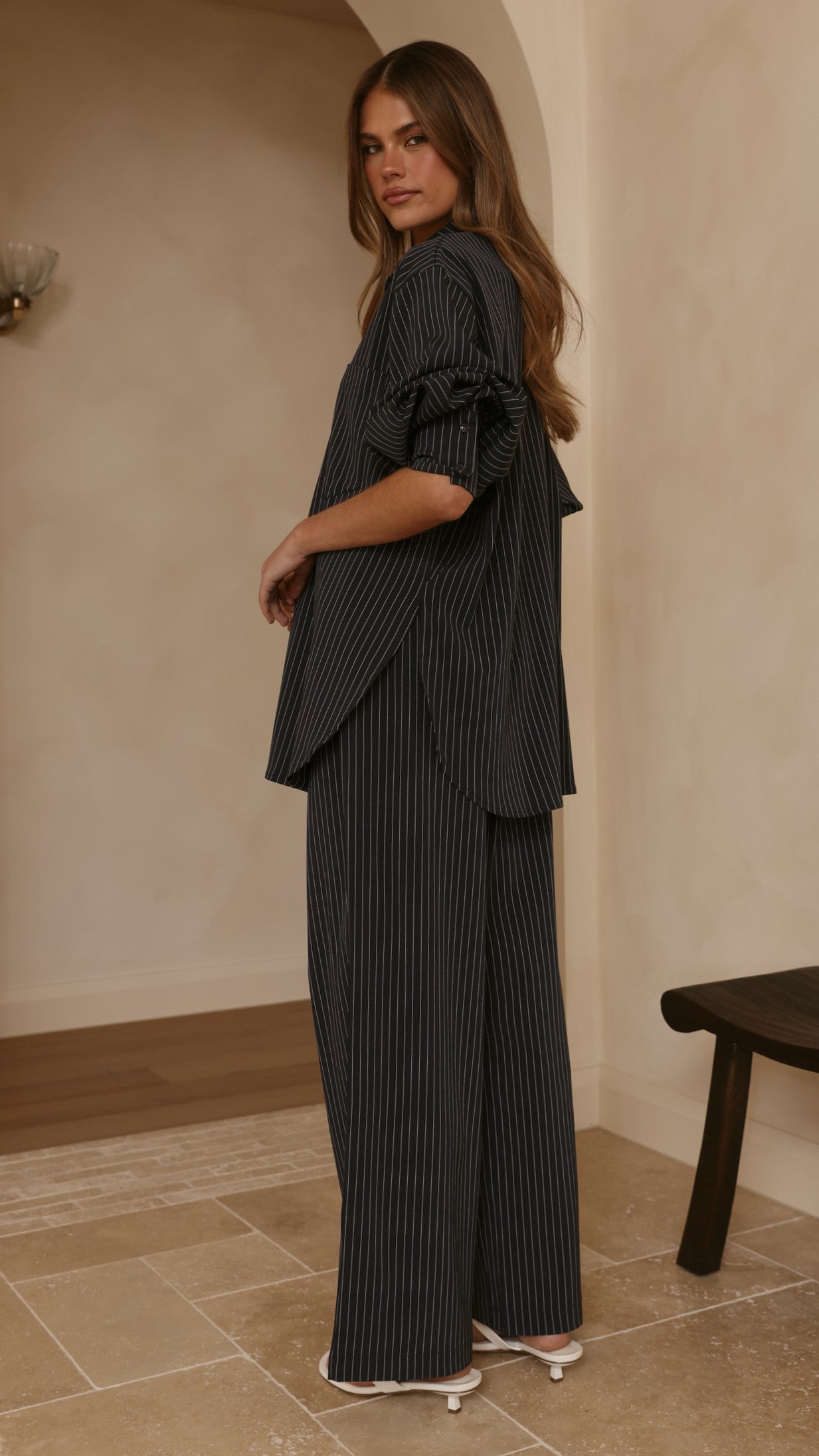 Zaila Long Sleeve Shirt - Navy/White Stripe - Billy J