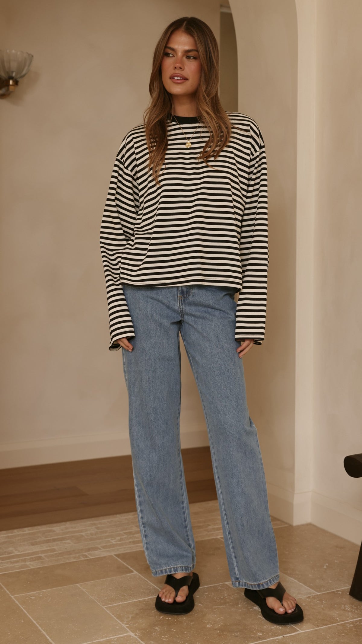 Solana Long Sleeve Top - Black/White Stripe - Billy J