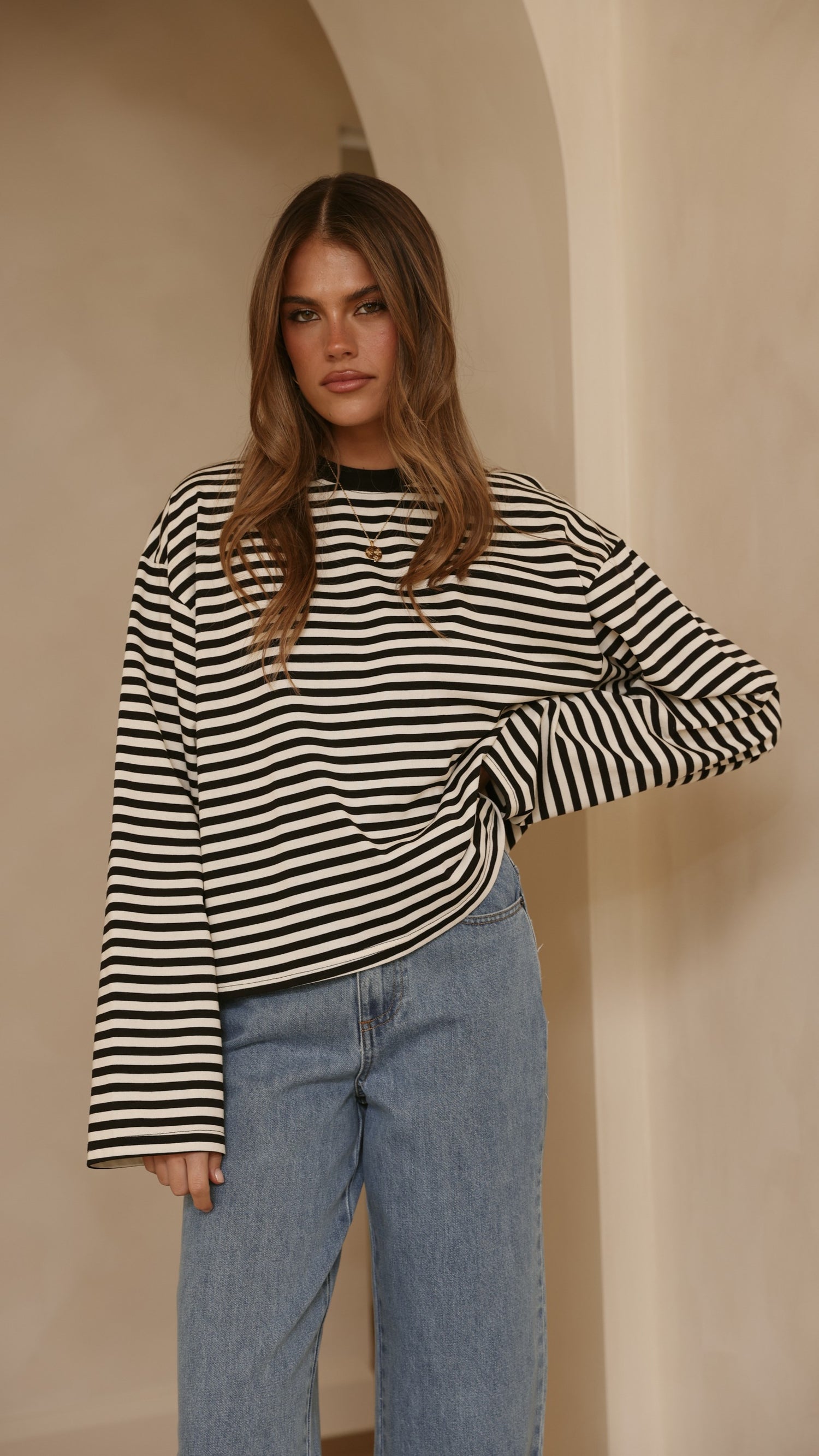 Solana Long Sleeve Top - Black/White Stripe - Billy J
