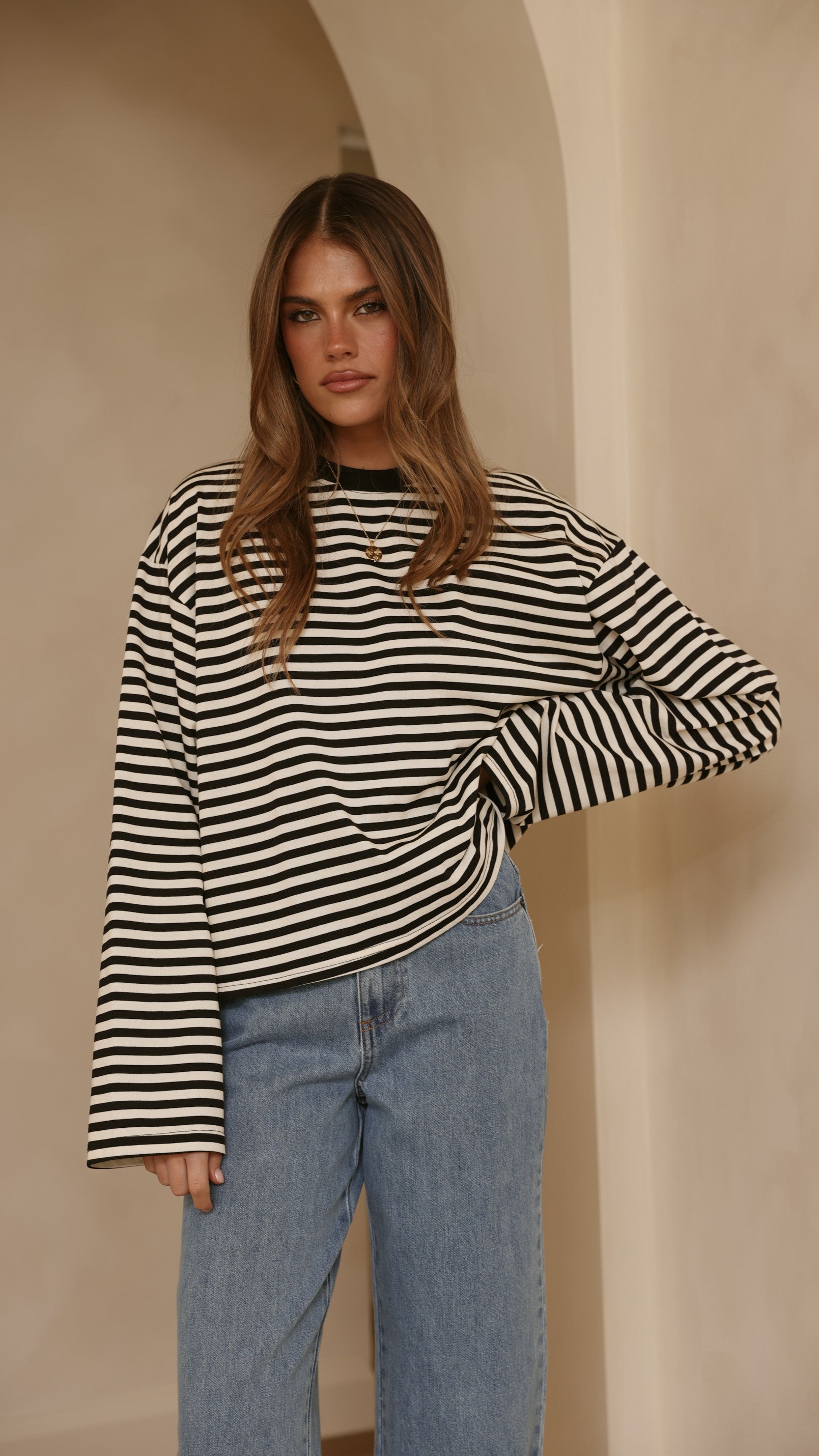 Solana Long Sleeve Top - Black/White Stripe - Billy J