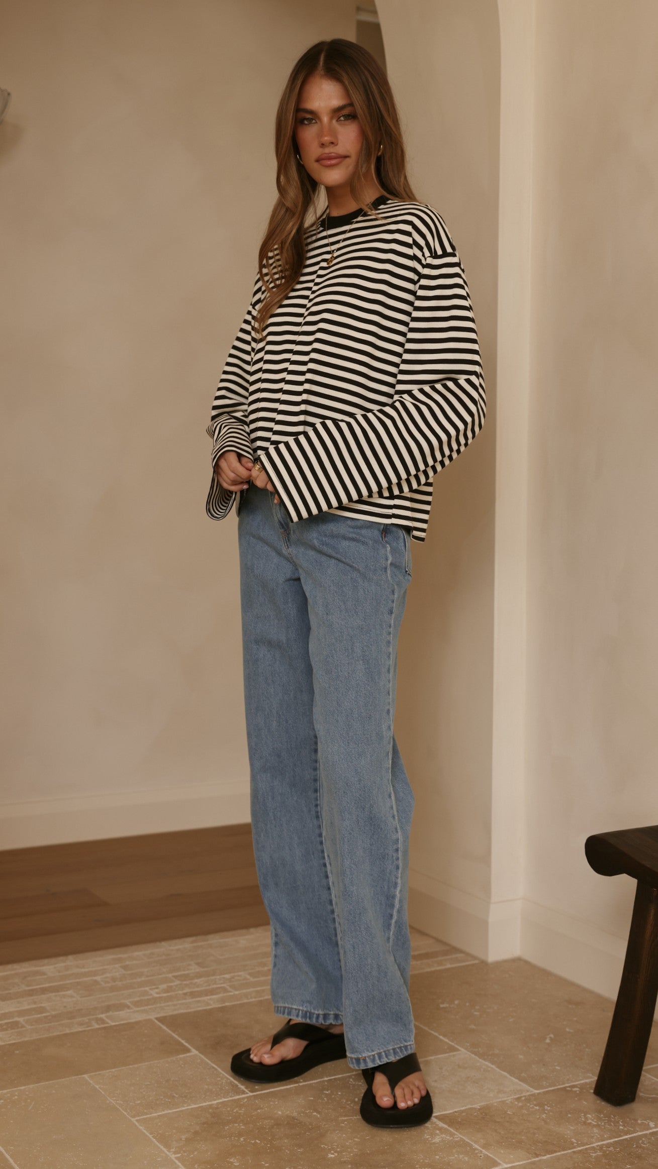 Solana Long Sleeve Top - Black/White Stripe - Billy J