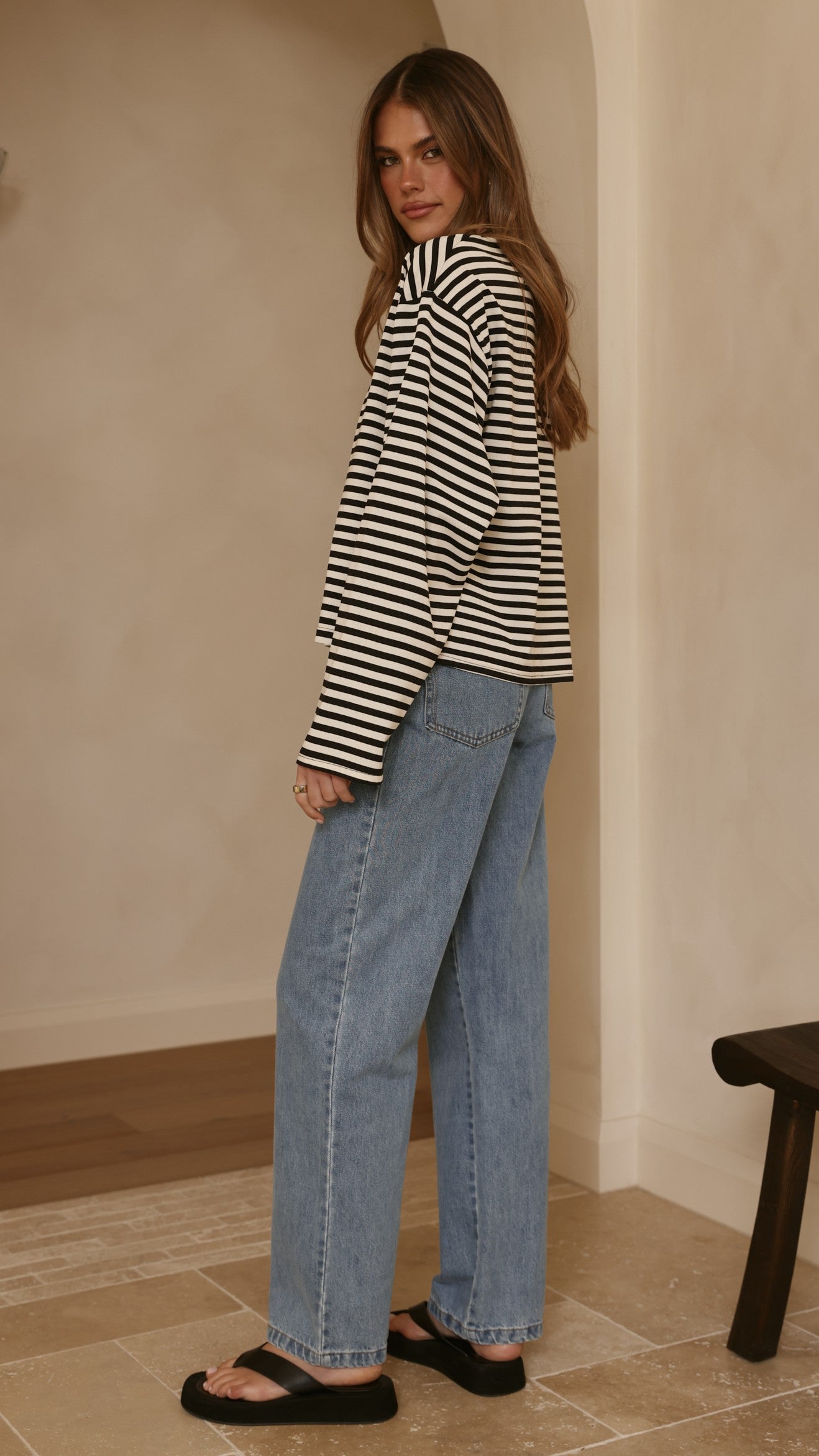 Solana Long Sleeve Top - Black/White Stripe - Billy J