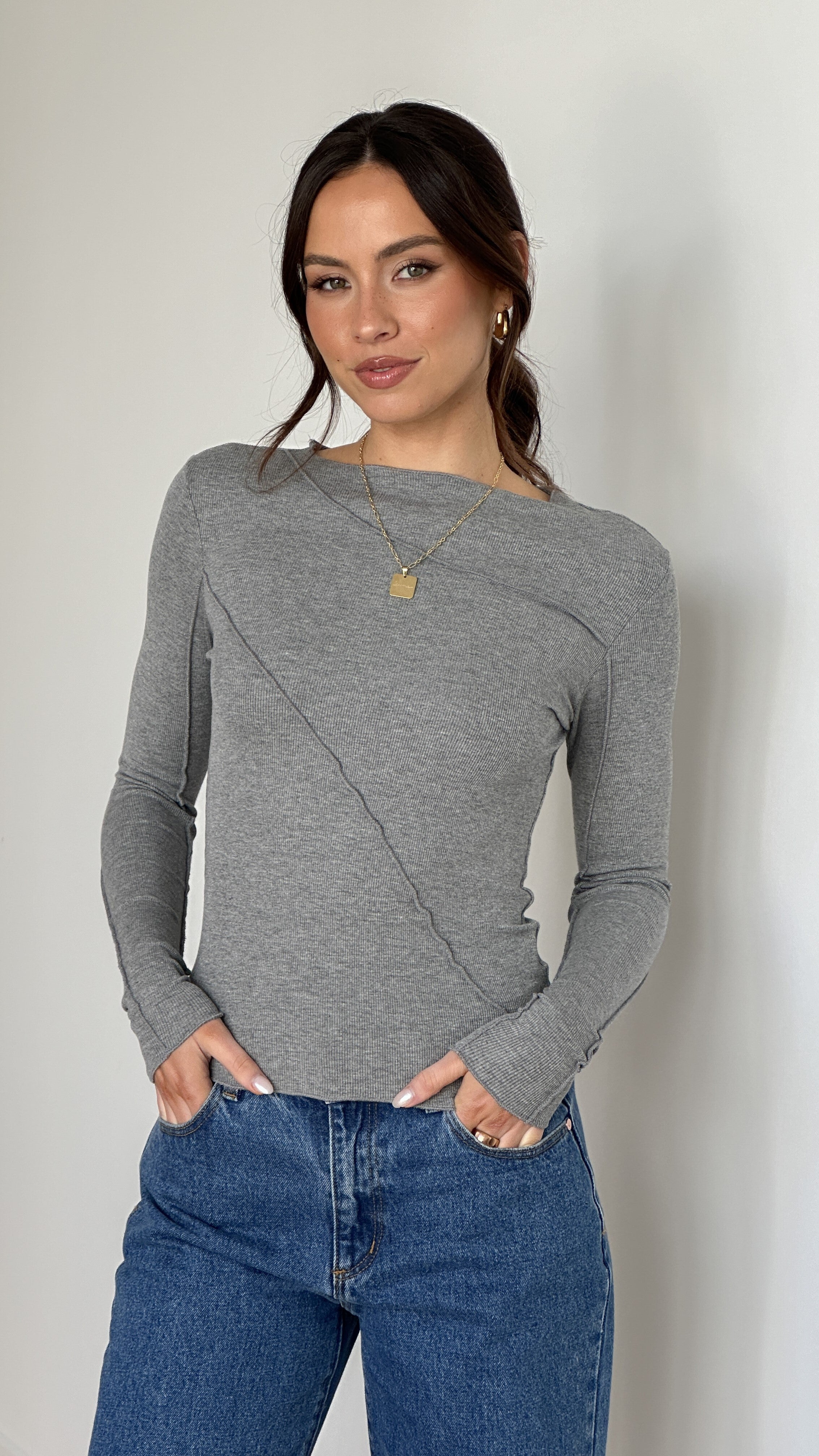 Leya Long Sleeve Top - Grey - Billy J