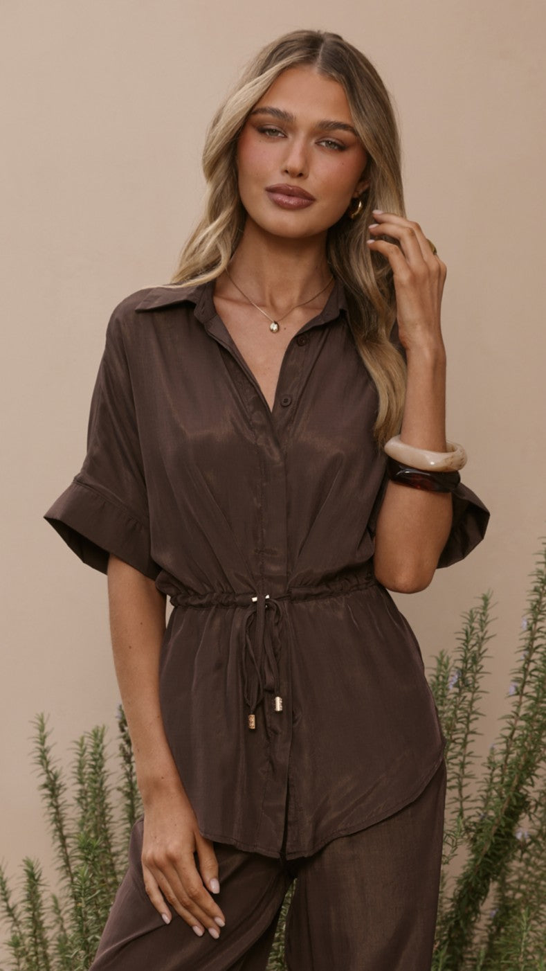 Velice Tie Top and Pants Set - Brown - Billy J