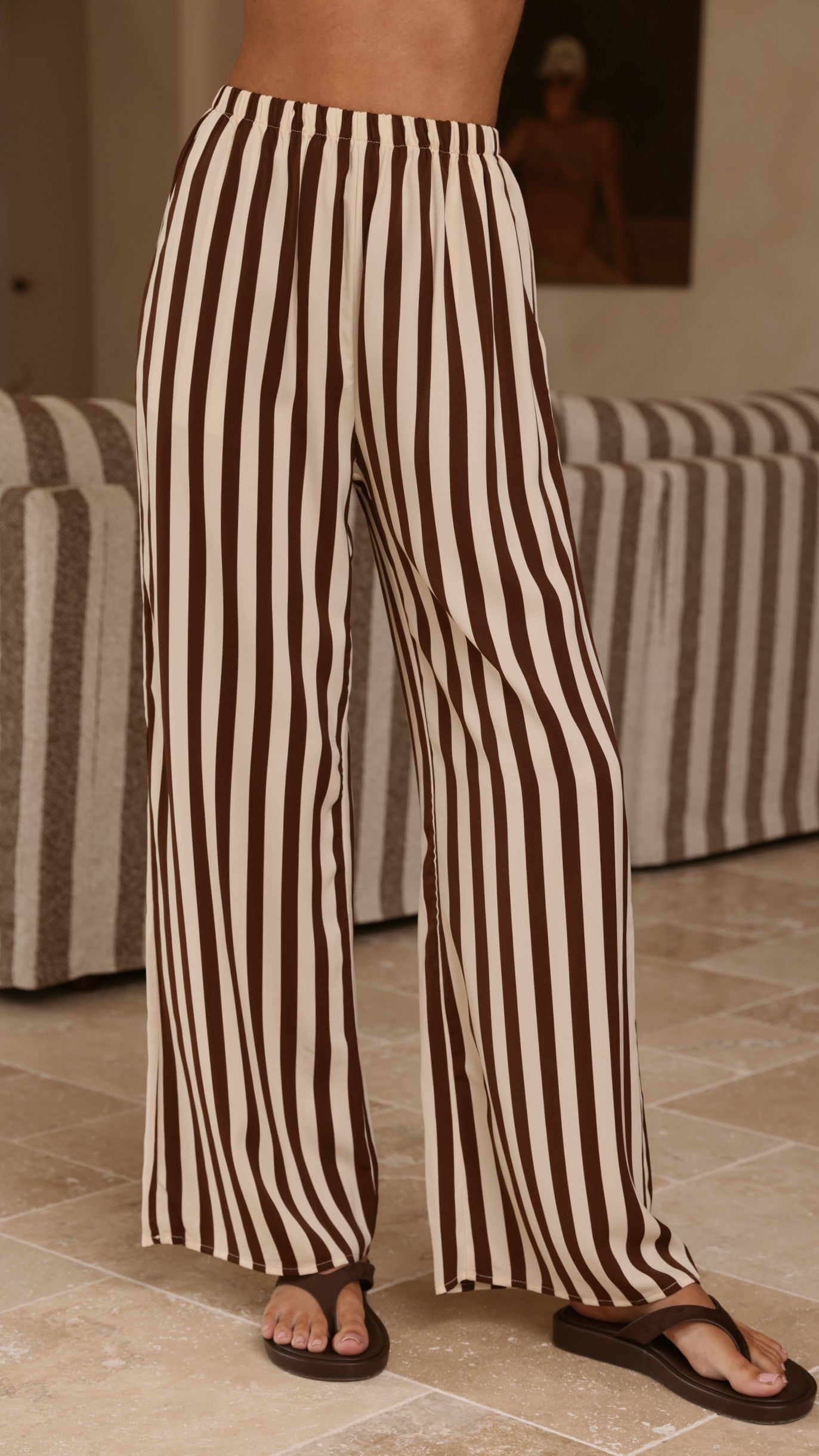 Liana Off Shoulder Top & Pants Set - Brown Stripe - Billy J