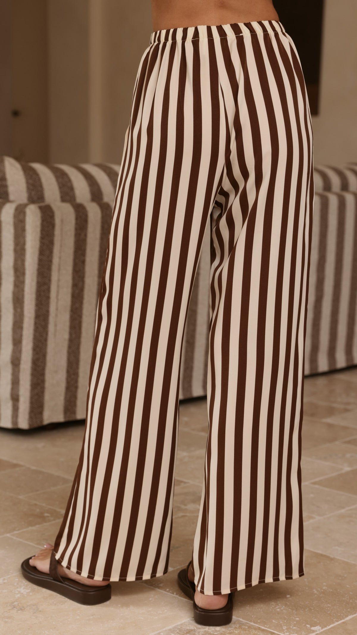 Liana Off Shoulder Top & Pants Set - Brown Stripe - Billy J