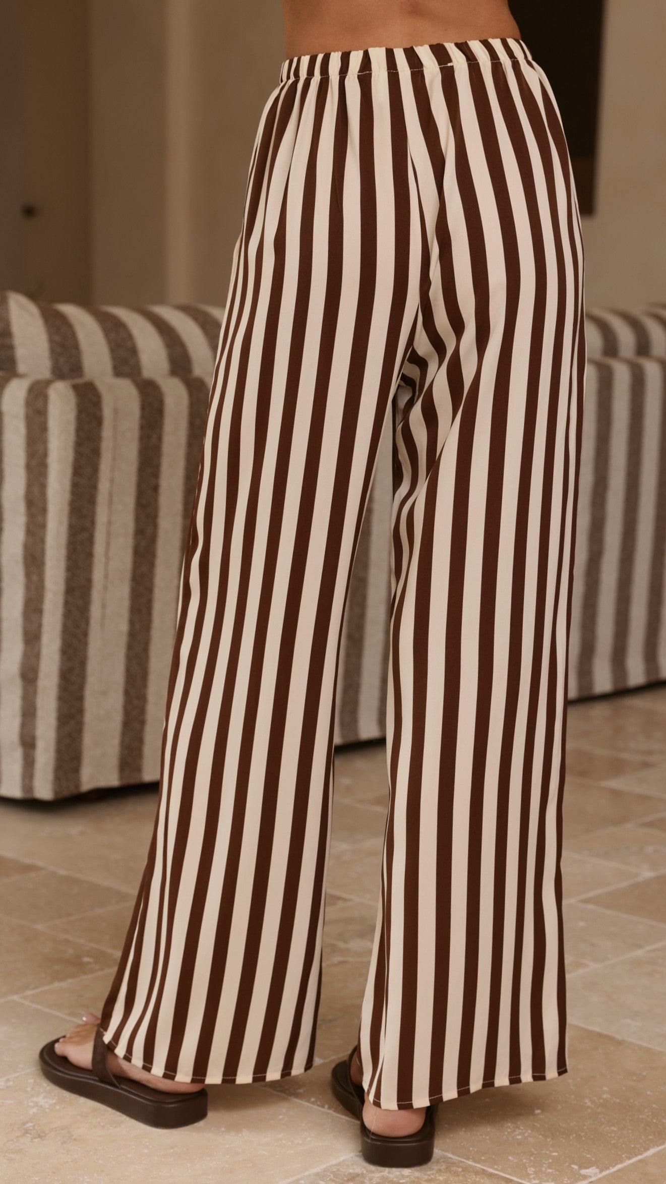 Liana Off Shoulder Top & Pants Set - Brown Stripe - Billy J