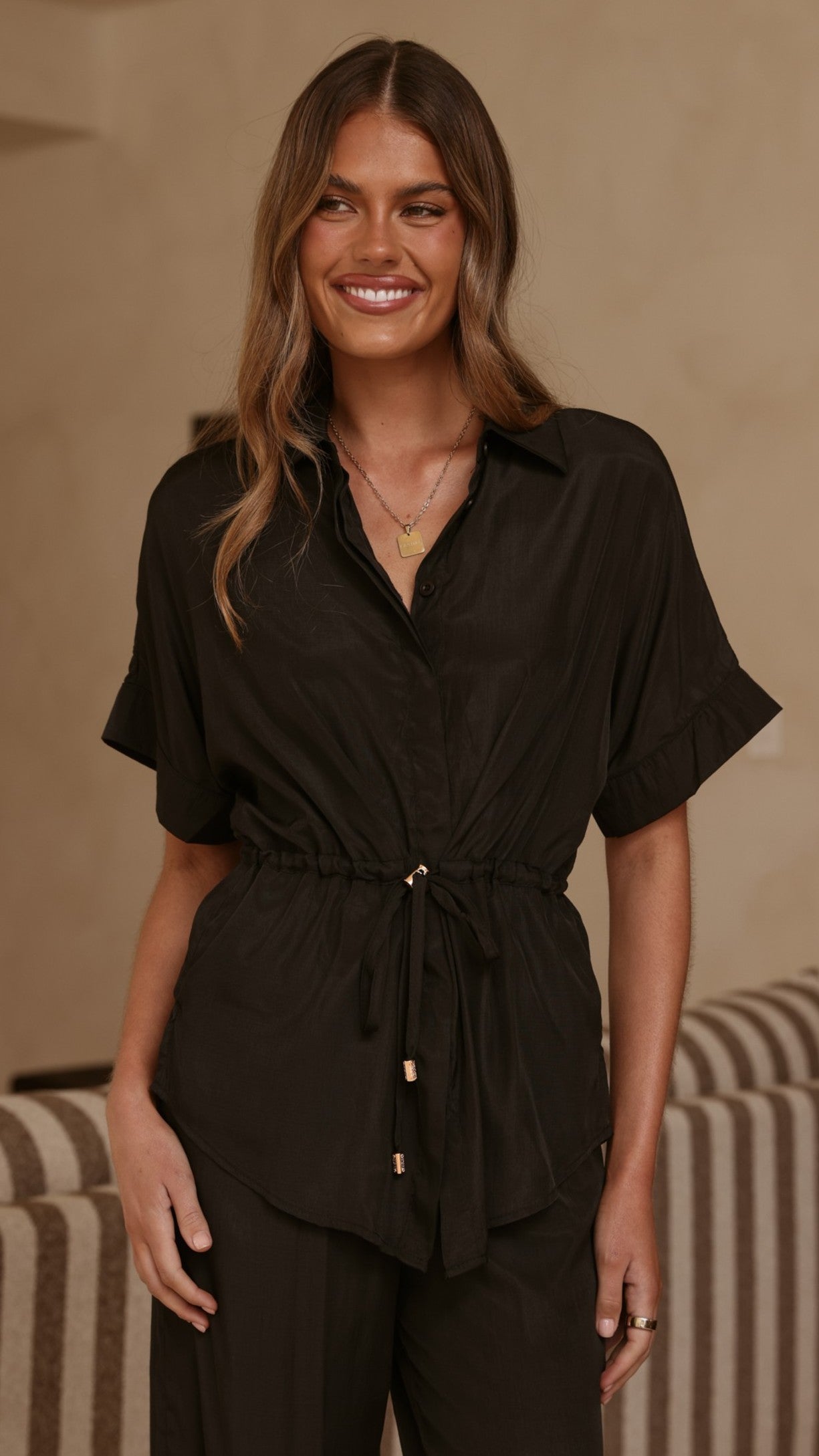 Velice Tie Top and Pants Set - Black - Billy J