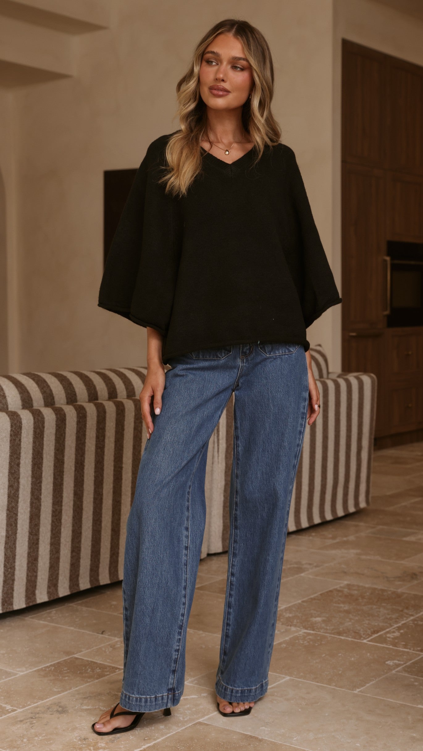Paisley V Neck Knit - Black - Billy J