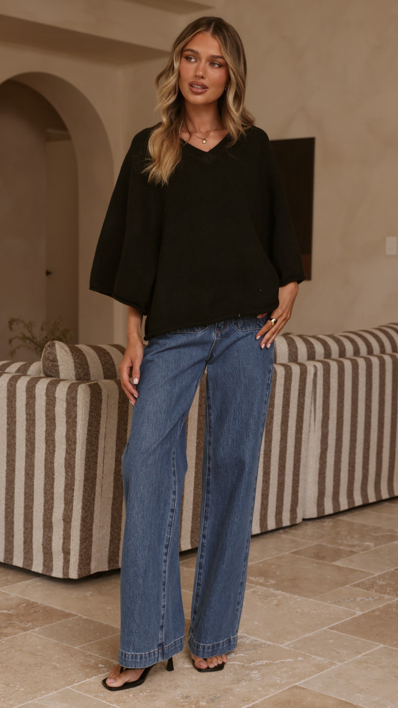 Paisley V Neck Knit - Black - Billy J