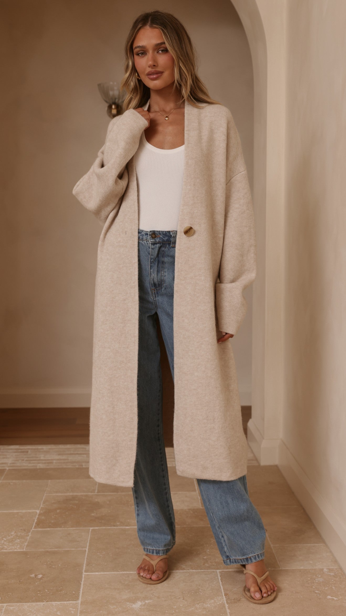 Romy Longline Cardigan - Oat - Billy J