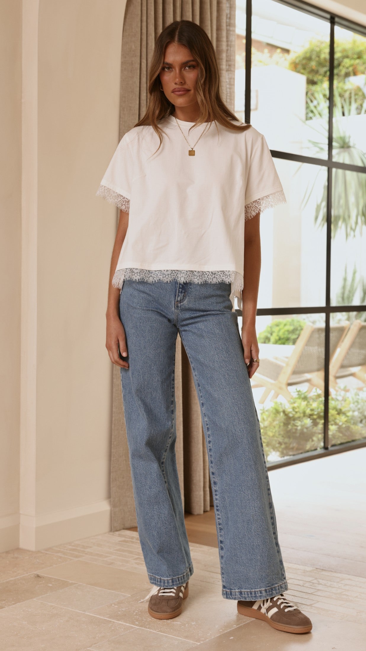 Clare Lace Back T-Shirt - White - Billy J