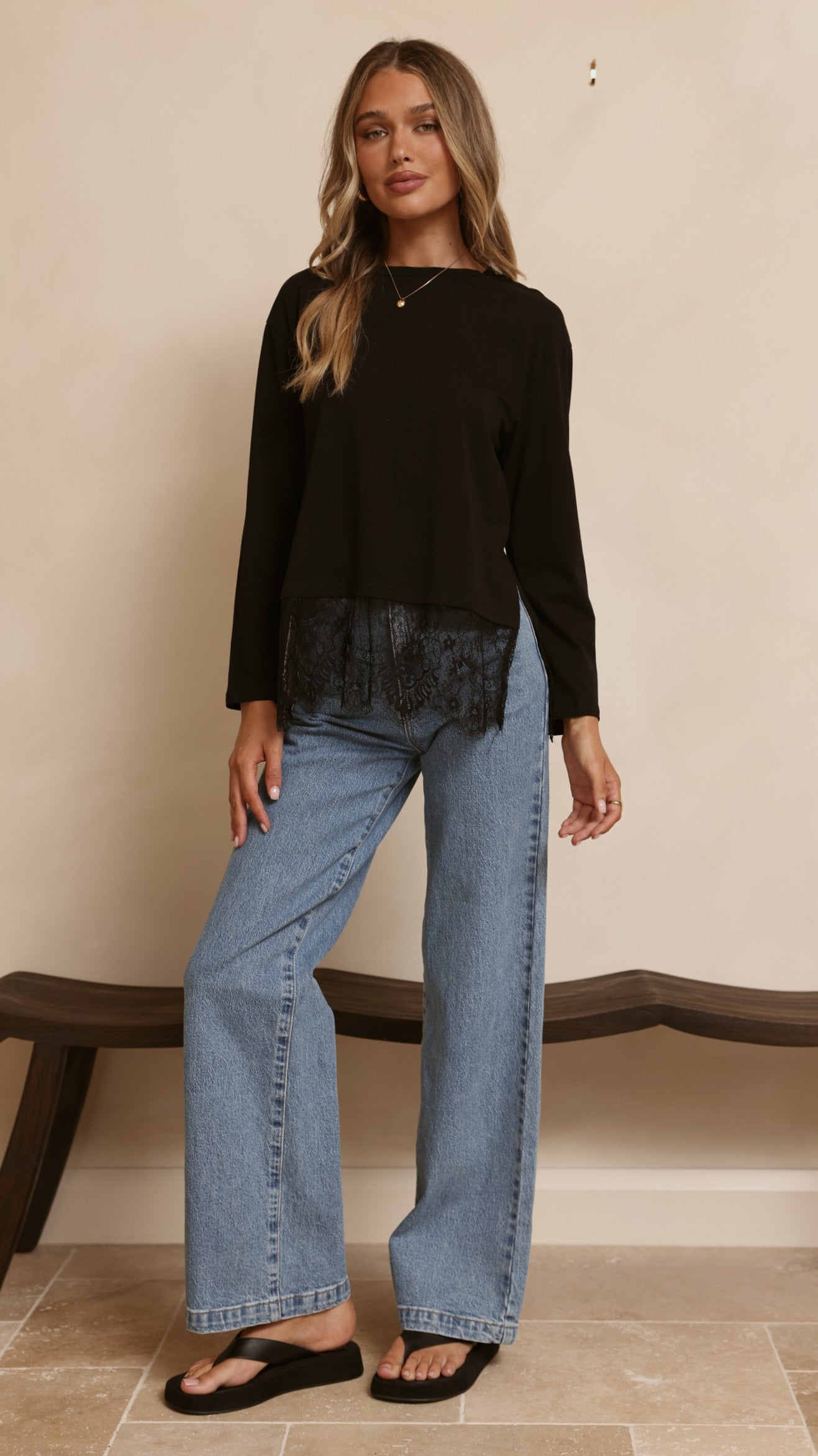 Alina Lace Trim Top - Black - Billy J