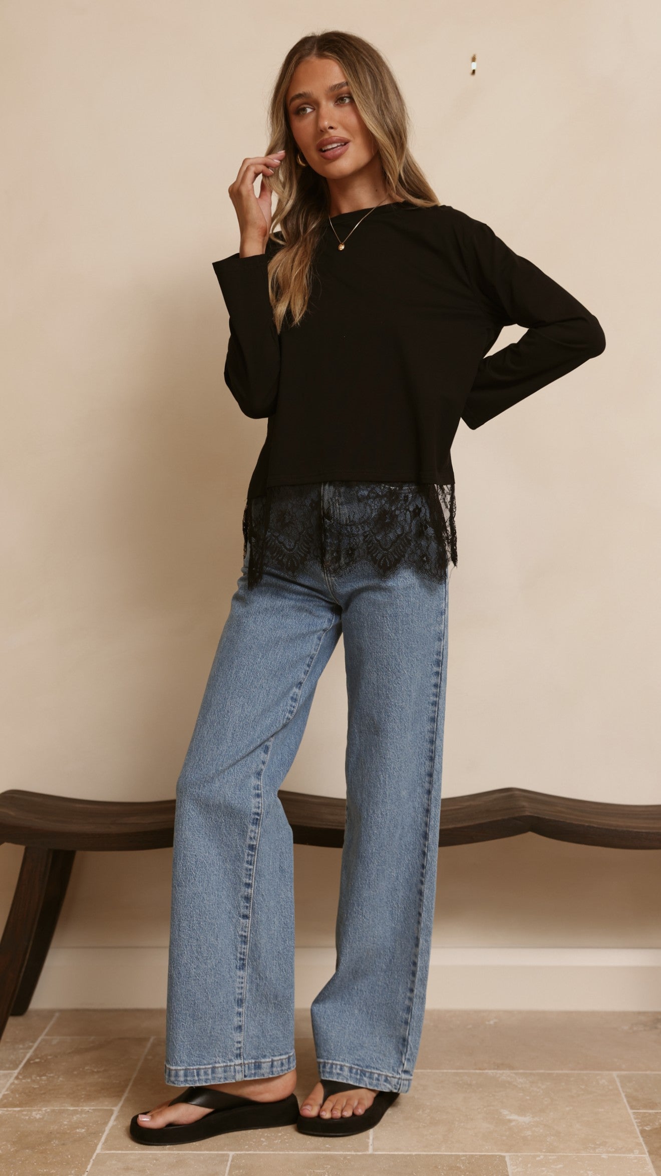 Alina Lace Trim Top - Black - Billy J