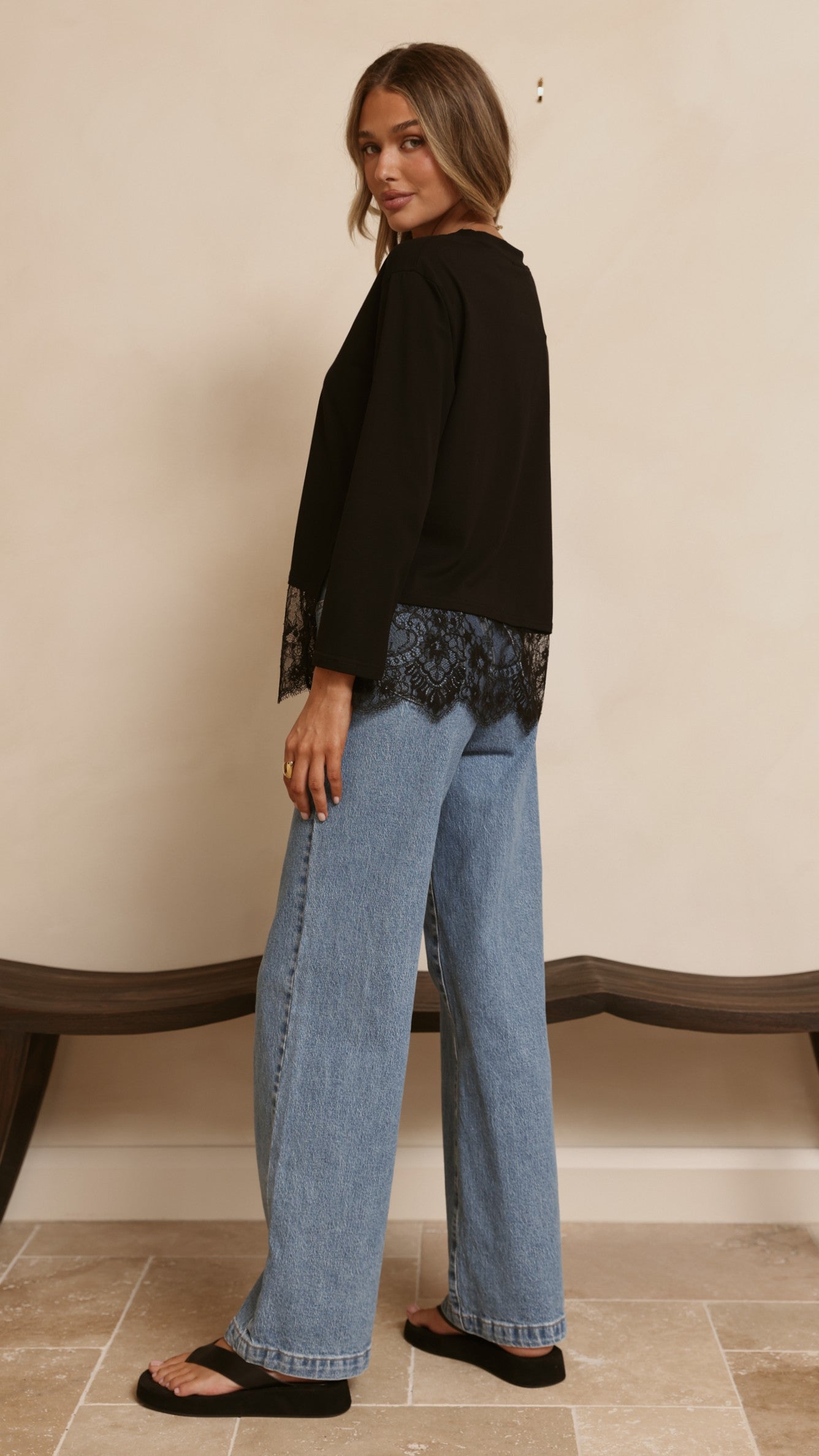 Alina Lace Trim Top - Black - Billy J