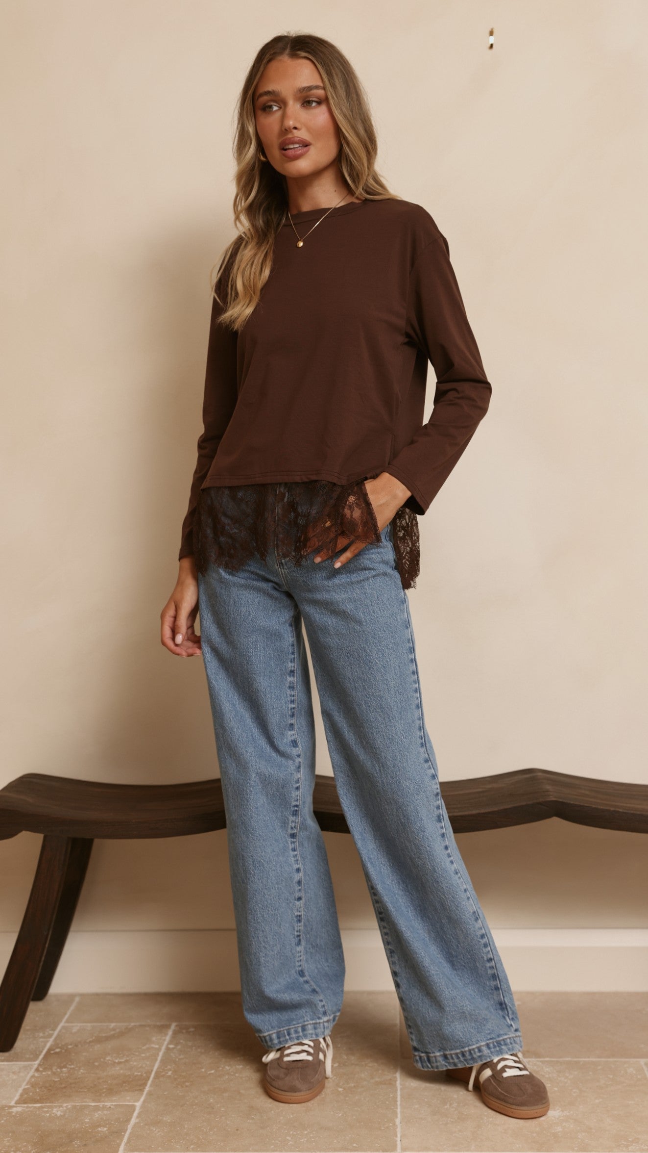 Alina Lace Trim Top - Chocolate - Billy J