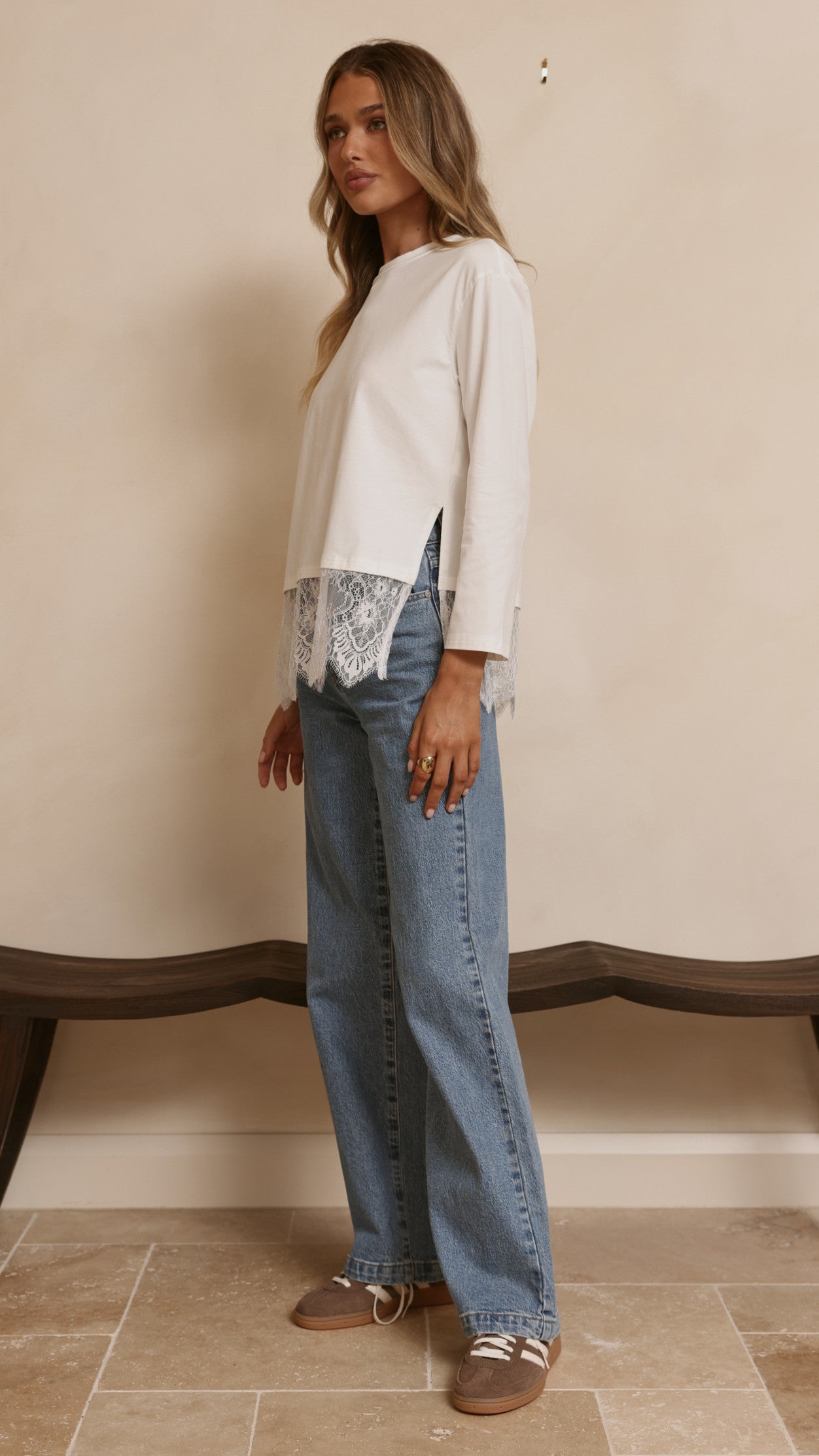 Alina Lace Trim Top - White - Billy J