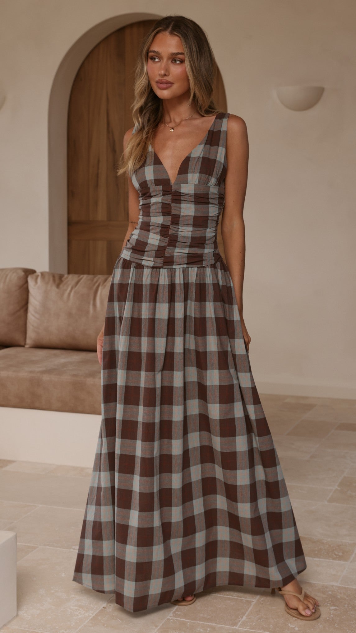 Sanya Maxi Dress - Chocolate Check - Billy J