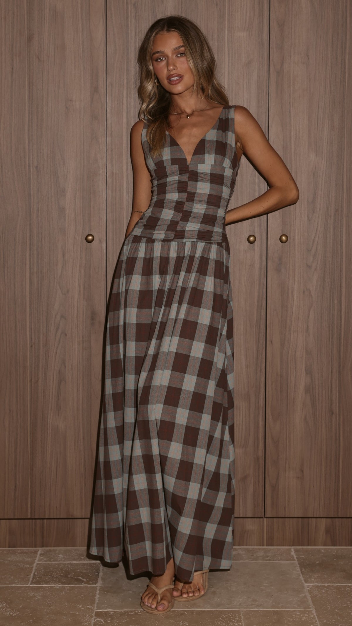 Sanya Maxi Dress - Chocolate Check - Billy J