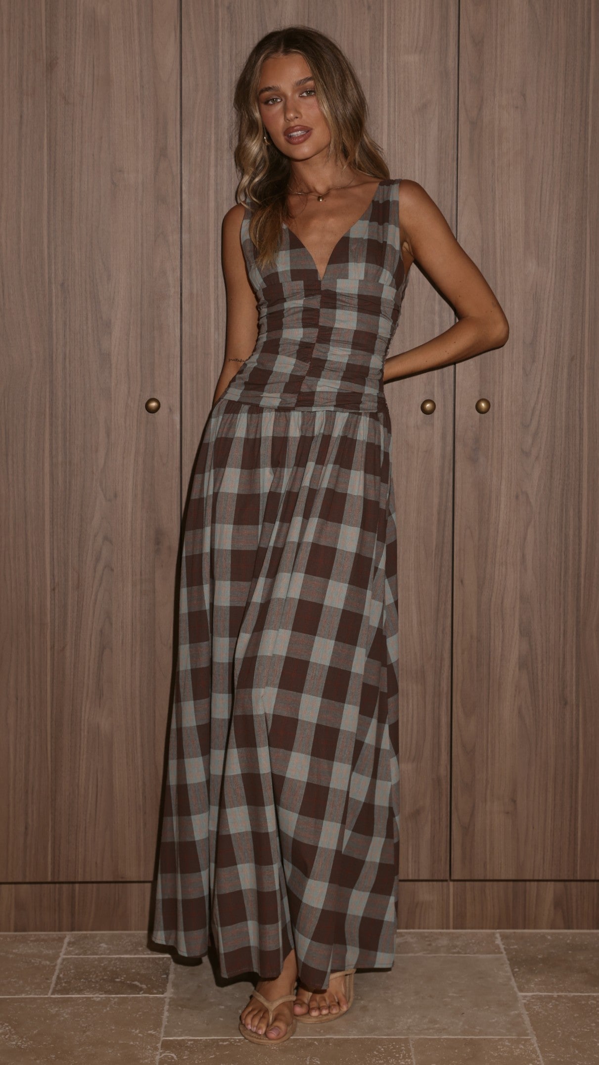 Sanya Maxi Dress - Chocolate Check - Billy J