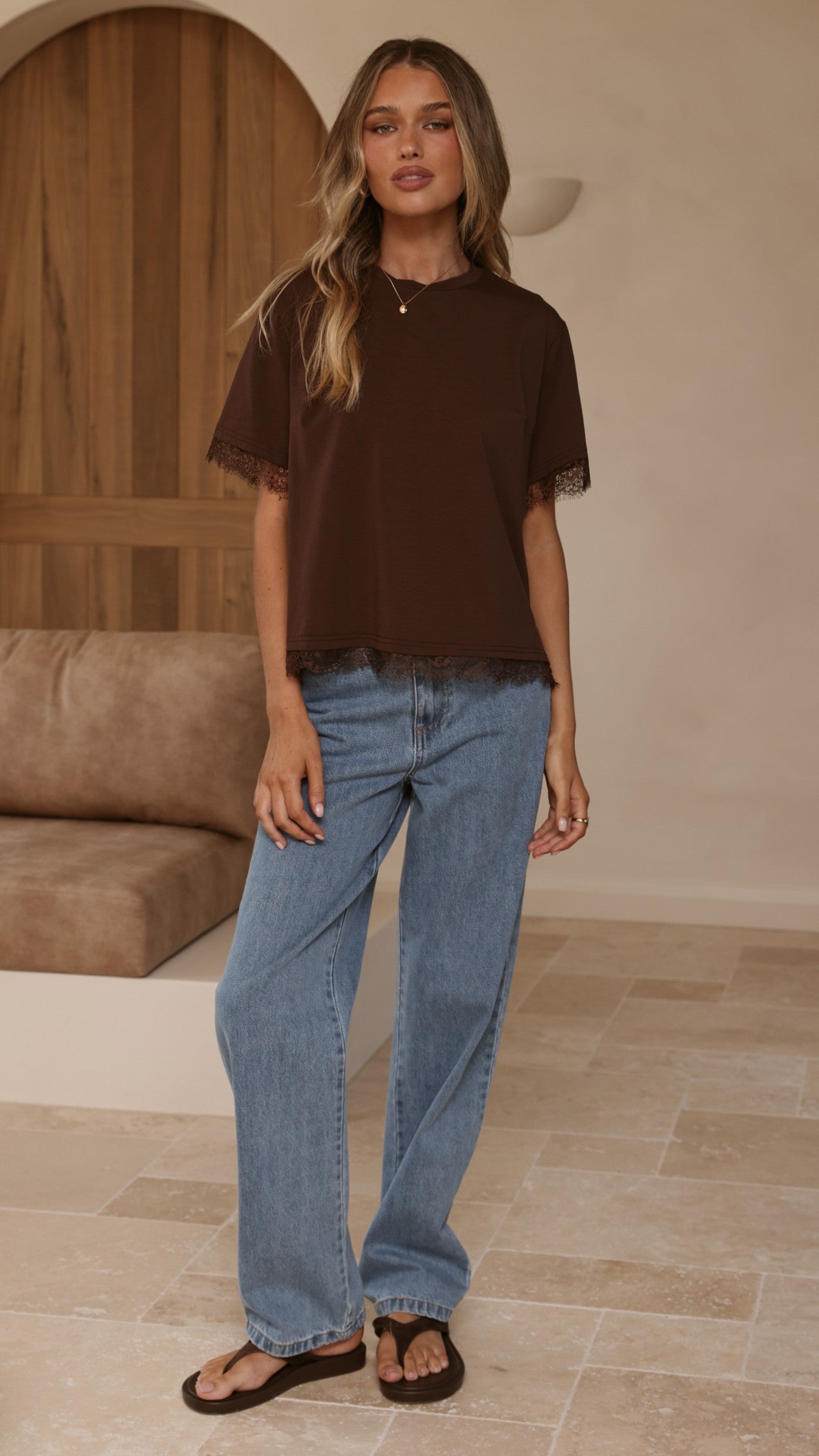 Clare Lace Back T-Shirt - Chocolate - Billy J