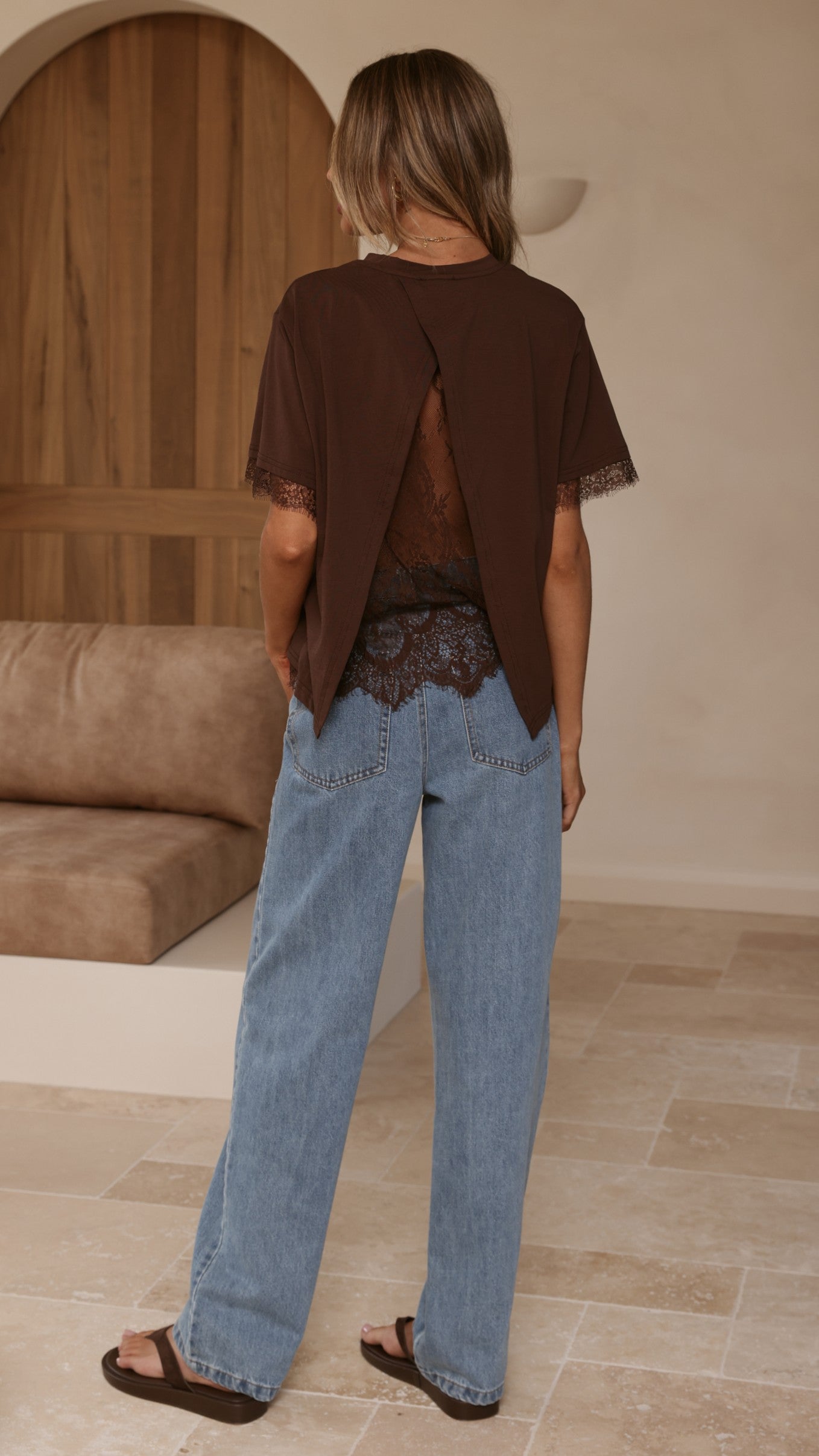 Clare Lace Back T-Shirt - Chocolate - Buy Women's Tops - Billy J