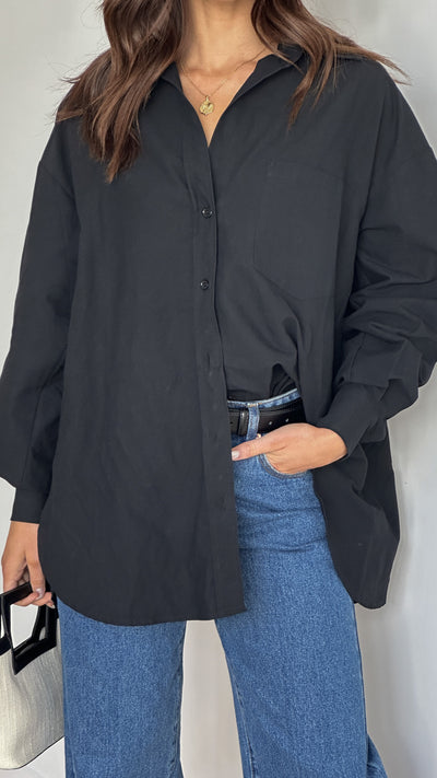 Load image into Gallery viewer, Casali Oversized Button Up Shirt - Black - Billy J
