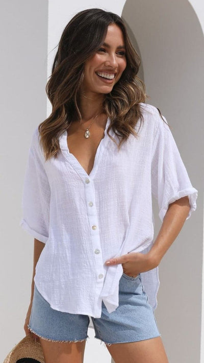 Load image into Gallery viewer, Jaime Button Up Shirt - White
