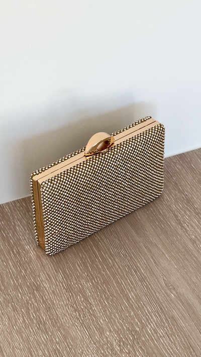 Load image into Gallery viewer, Mariah Diamante Structured Clutch - Gold - Billy J
