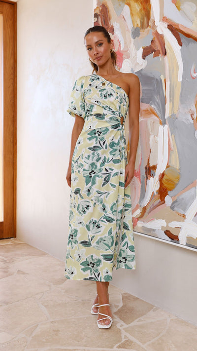 Load image into Gallery viewer, Bethany Midi Dress - Yellow/Green Floral
