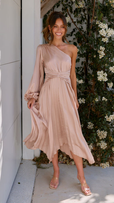 Load image into Gallery viewer, Brooklyn One Shoulder Midi Dress - Champagne - Billy J
