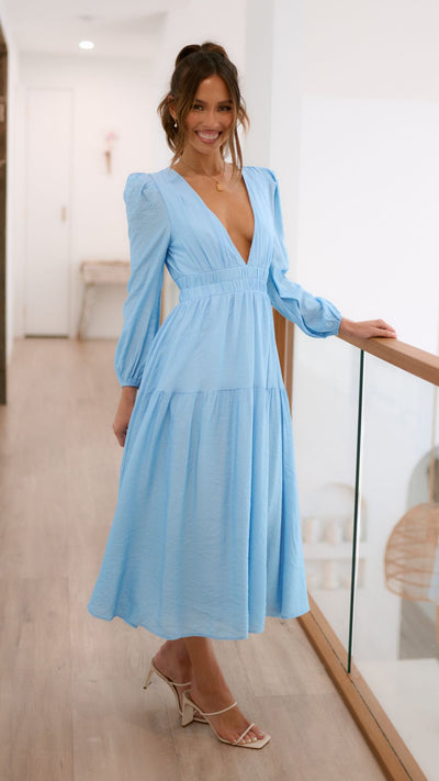 Load image into Gallery viewer, Erin Long Sleeve Midi Dress - Blue - Billy J
