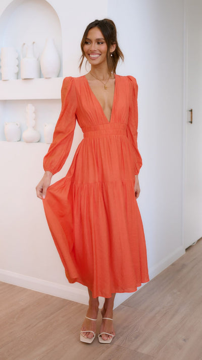 Load image into Gallery viewer, Erin Long Sleeve Midi Dress - Melon - Billy J
