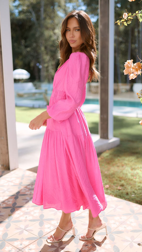 Erin Long Sleeve Midi Dress - Pink