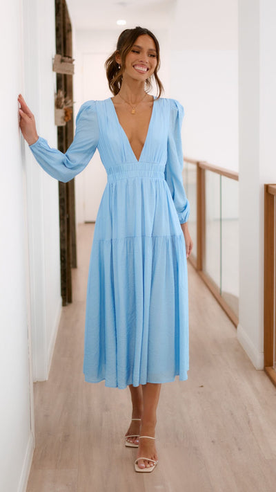 Load image into Gallery viewer, Erin Long Sleeve Midi Dress - Blue - Billy J
