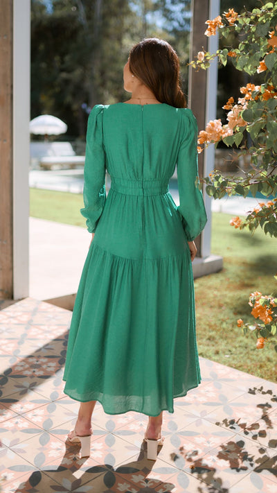 Load image into Gallery viewer, Erin Long Sleeve Midi Dress - Emerald
