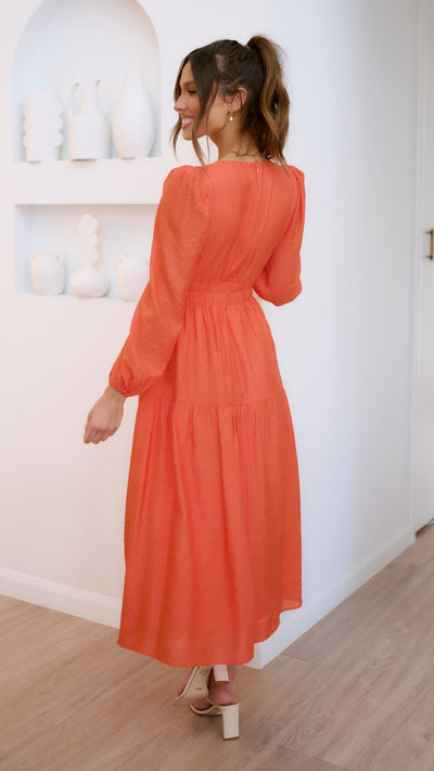 Load image into Gallery viewer, Erin Long Sleeve Midi Dress - Melon
