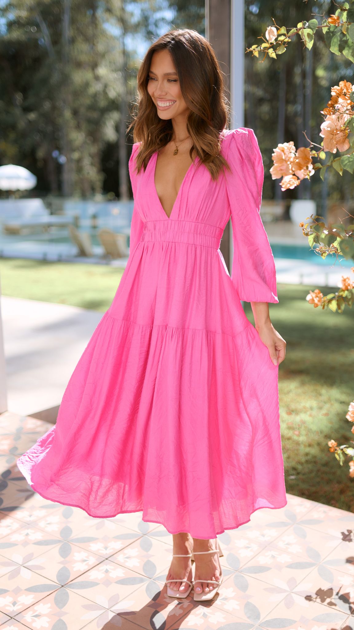 Erin Long Sleeve Midi Dress - Pink