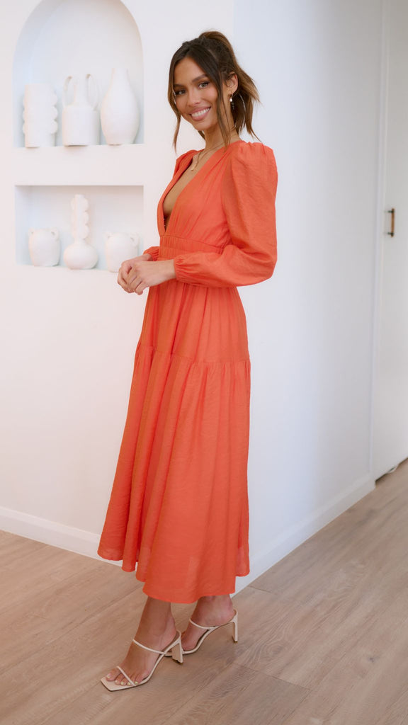 Erin Long Sleeve Midi Dress - Melon