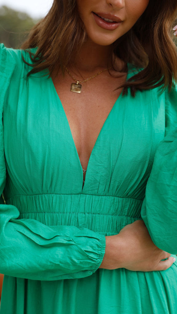 Erin Long Sleeve Midi Dress - Green - Billy J