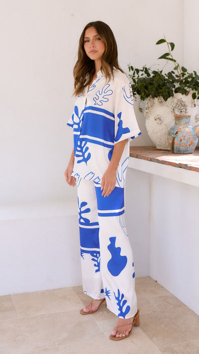 Load image into Gallery viewer, Bailie Shirt and Pants Set - White/Blue - Billy J
