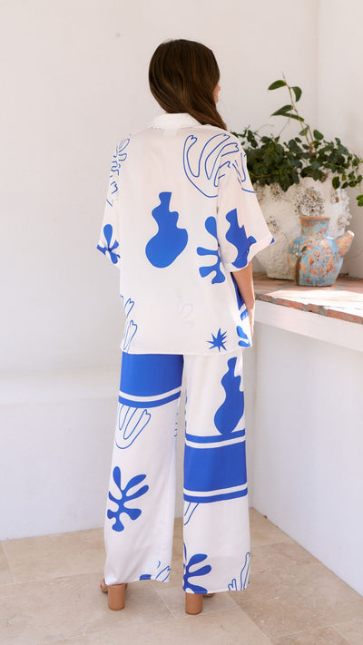 Load image into Gallery viewer, Bailie Shirt and Pants Set - White/Blue
