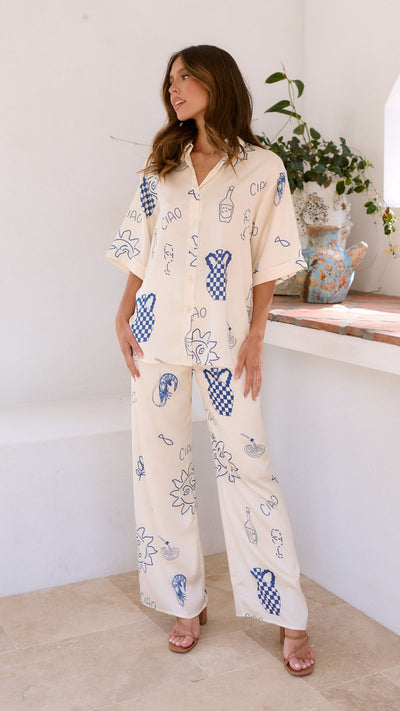 Load image into Gallery viewer, Bailie Shirt and Pants Set - Beige/Blue
