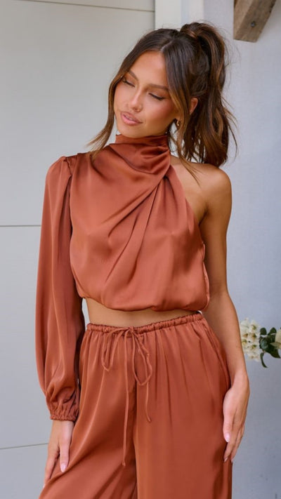 Load image into Gallery viewer, Esther One Shoulder Long Sleeve Top - Copper - Billy J
