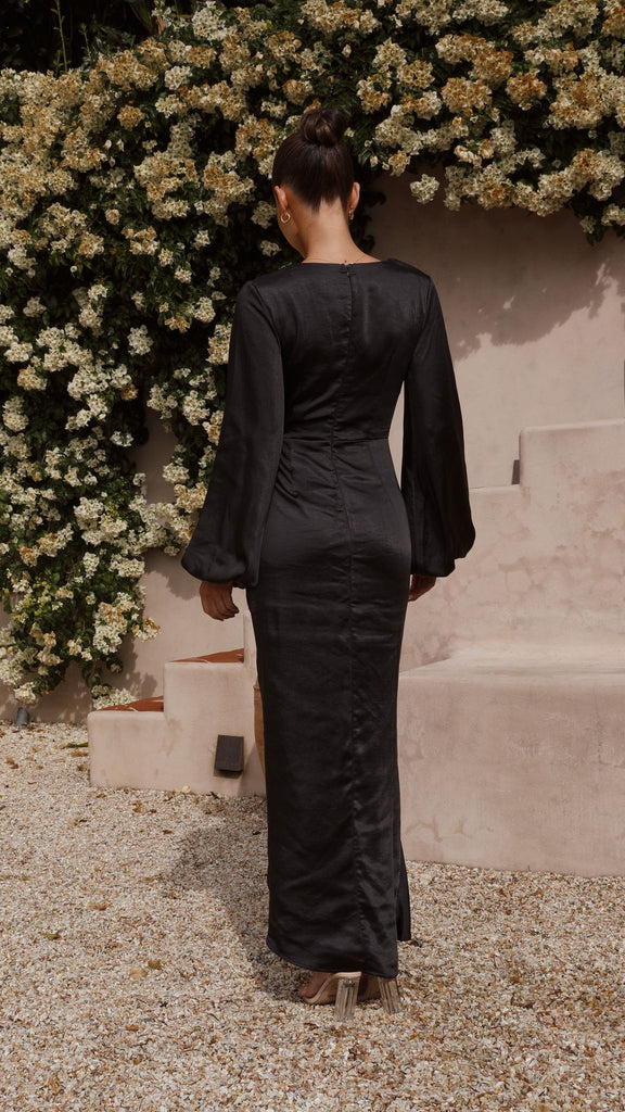 Naomi Long Sleeve Maxi Dress - Black