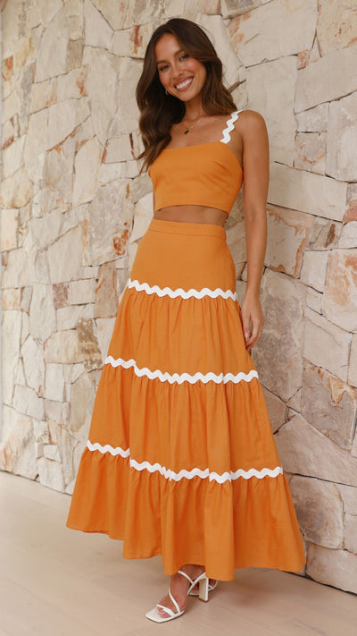 Load image into Gallery viewer, Lys Top and Maxi Skirt - Orange/White - Billy J
