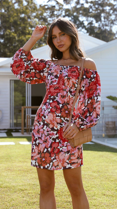 Load image into Gallery viewer, Zanita Off Shoulder Dress - Bright Floral

