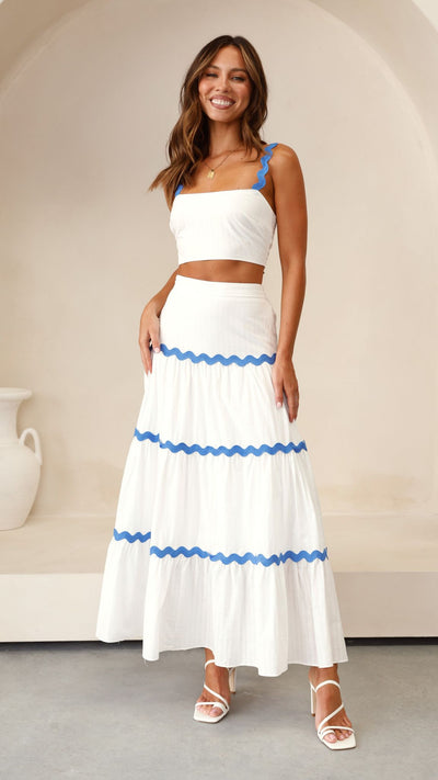 Load image into Gallery viewer, Lys Top and Maxi Skirt Set - White / Blue
