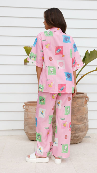 Load image into Gallery viewer, Kourt Button Up Shirt and Pants Set - Pink Stamps Set - Billy J
